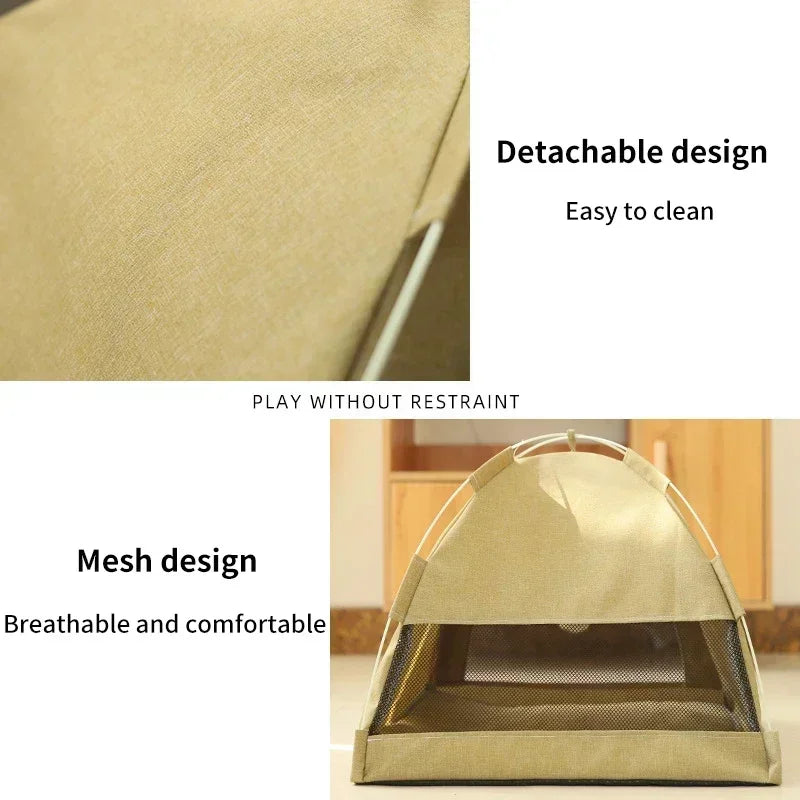 Pet Tent Bed Removable Cat Sofa Basket Canvas Semi-enclosed Cat House Dog Cave Hut Cat Sleeping Bed for Room Decor Pet Supplies - Play Paws Toys