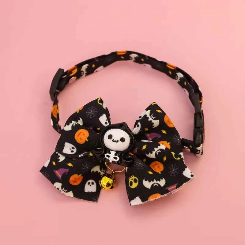 Cat Collar Halloween Bowtie Collar Small Cat Dog Safety Buckle Adjustable Necklace Decoration Style Pumpkin Cartoon Pet Collar