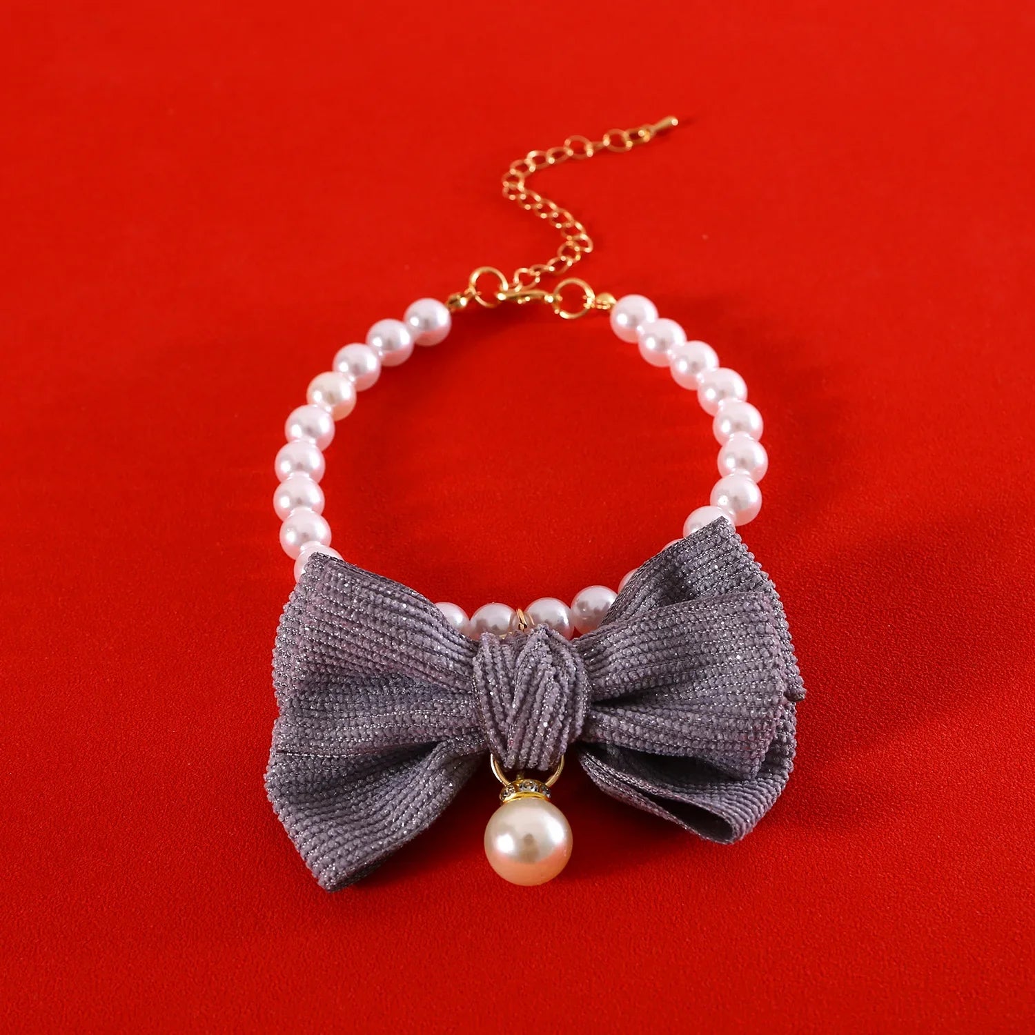 Pet Pearl Diamond Bow Necklace Princess Style Bow Tie Pendant Birthday Cat Puppy Collar