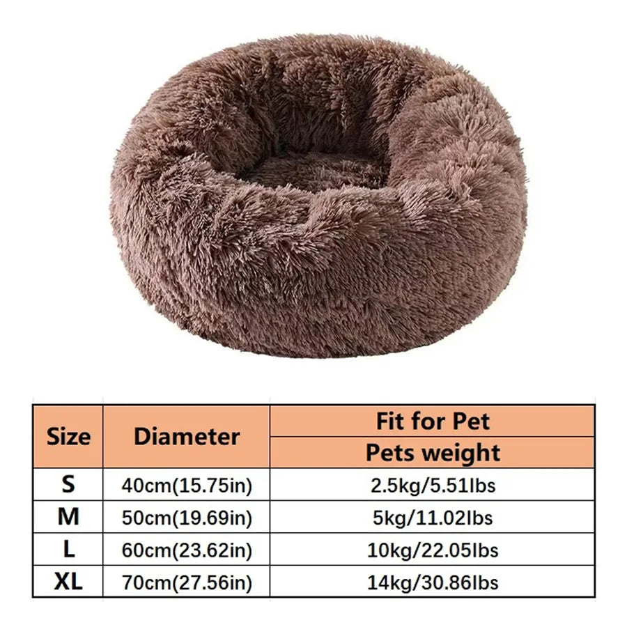 Soft Long Plush Cat House Beds dog Calm Warm Faux Fur Bed Donut Round Comfortable Sleeping Bed Washable for Small Medium Dog Cat - Play Paws Toys