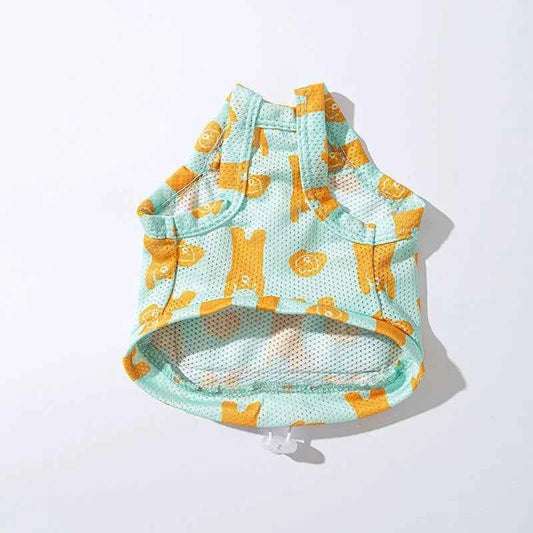 Summer Mesh Dog Clothes Stretchy Bear Traction Cooler Pet Beach Sun Vest Poodle Fashion Sling with Hat XS-XL