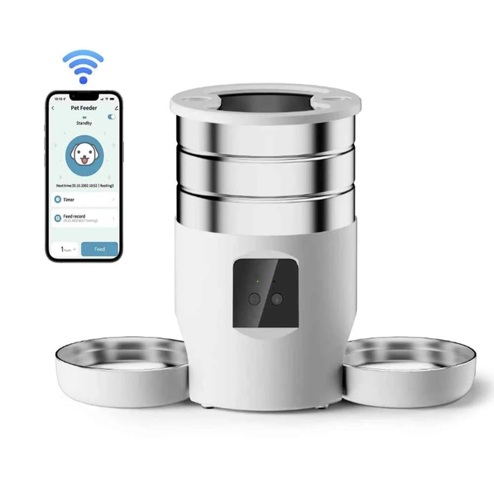 4.5L wifi/button version pet feeder intelligent food dispenser with dual bowls, used for cat and dog dry goods accessories