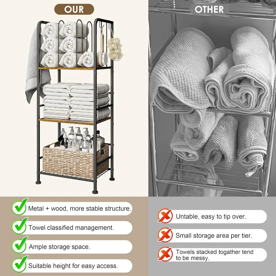 Rack For Bathroom 3-Tier M-Shaped Detachable Dividers, Durable Metal Towel Holder, Pool Items Holder, Space-Saving Storage
