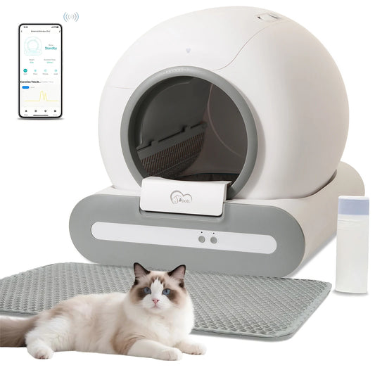 DOEL 65L Self-Cleaning Cat Litter Box App Control, ONLY Supports 2.4G WiFi w/Litter Mat&Trash Bags, Fit for Tofu & Mixed Litter - Play Paws Toys