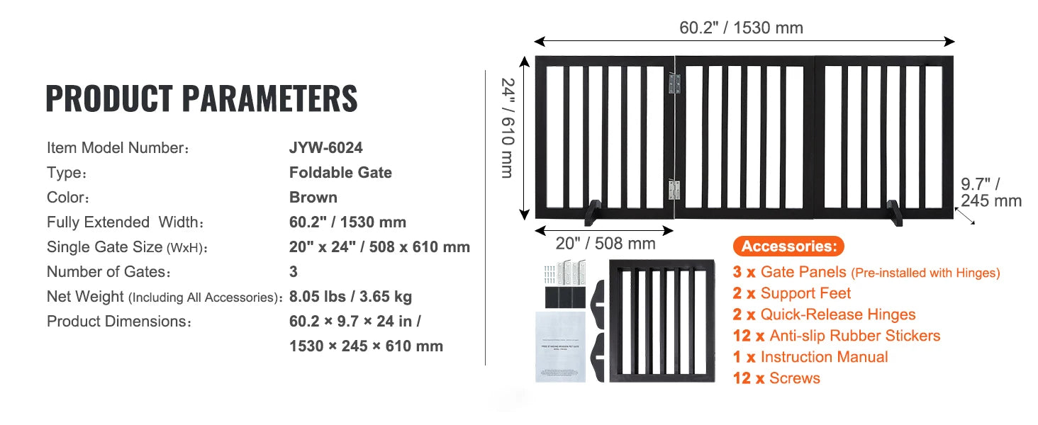 SucceBuy Free Standing Dog Gate Freestanding Pet Gate 3 Panels Foldable Dog Gate for Narrow Passageways Expandable Dog Barrier