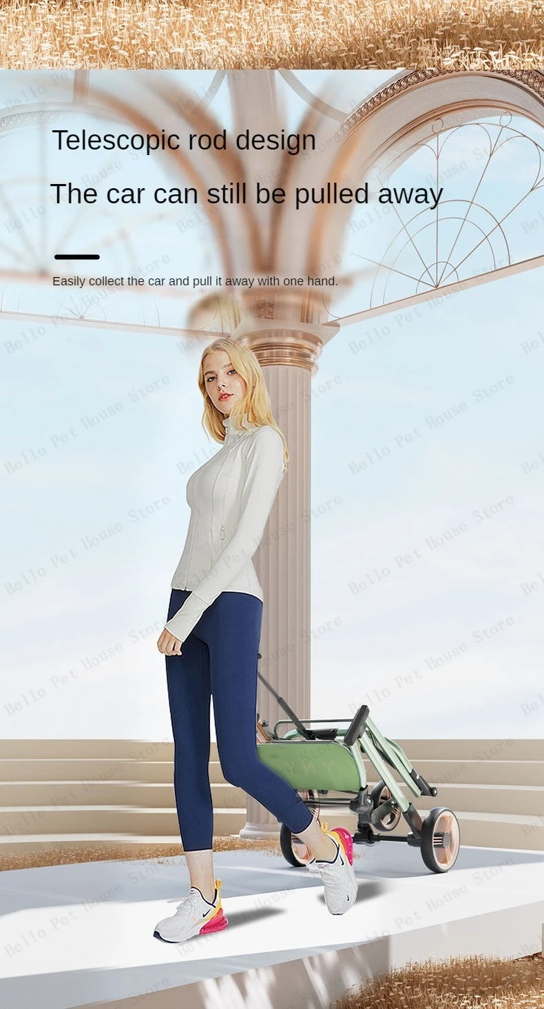 Detachable Pet Stroller Ultra-light Portable Outdoor Cat and Dog Stroller Aluminum Alloy Frame Four-wheel Shock Absorber - Play Paws Toys