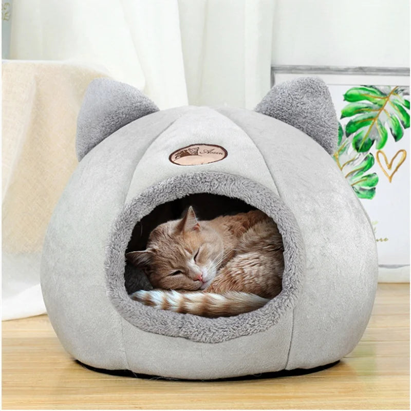 Winter Warm And Cold Proof Cat Bed Cozy Cat Cave Bed Cat Tent With Removable Cushion Pillow Cat Head Shape Cute Pet Supplies - Play Paws Toys