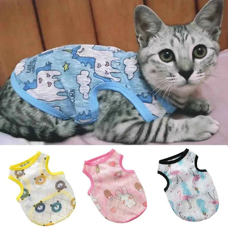 Sunscreen Clothes for Cats Summer Pet Vest Cute Print Cat Puppy Clothing Ultra-thin Breathable Kitten Pullover ropa para gatos