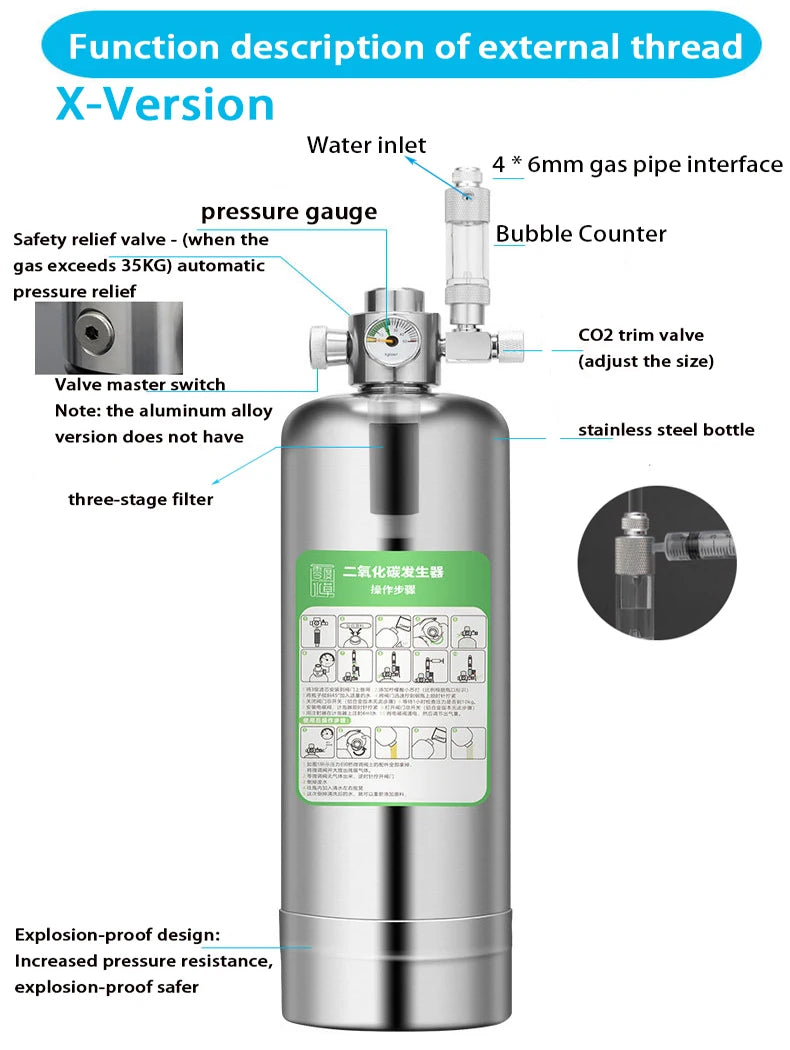 Aquarium DIY CO2 Generator system Kit Stainless Steel CO2 Cylinder Generator System Carbon Dioxide Reactor Kit For Plant Fish