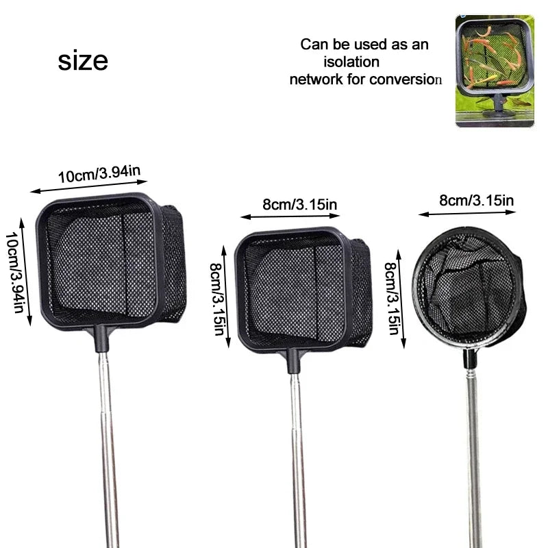 Aquarium Fish Tank Net with Suction Cup Extendable Handle Landing Net Isolation Net for Fish Tank Cleaning Tool Accessories