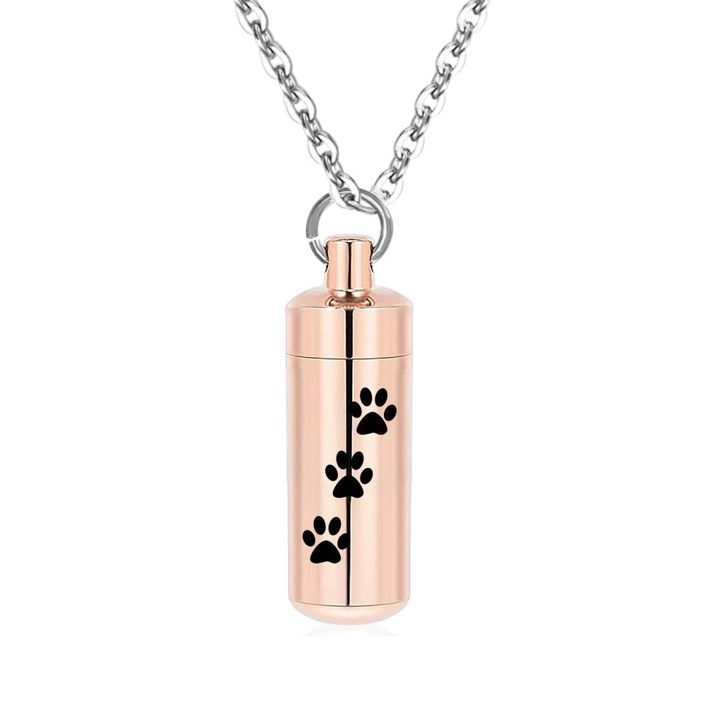 Pet Paws Ashes Jewelry Cremation Urn Memorial Pendant Necklace Aluminum Alloy Cylinder Ashes Jewelry for Ashes Women Men
