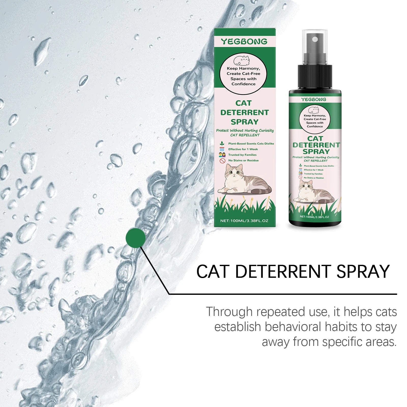 Yegbong Cat Deterrent Spray for Furniture Protection Against Scratching Couch Carpet Plants Pet Safe Training Aid for Cats 100ml