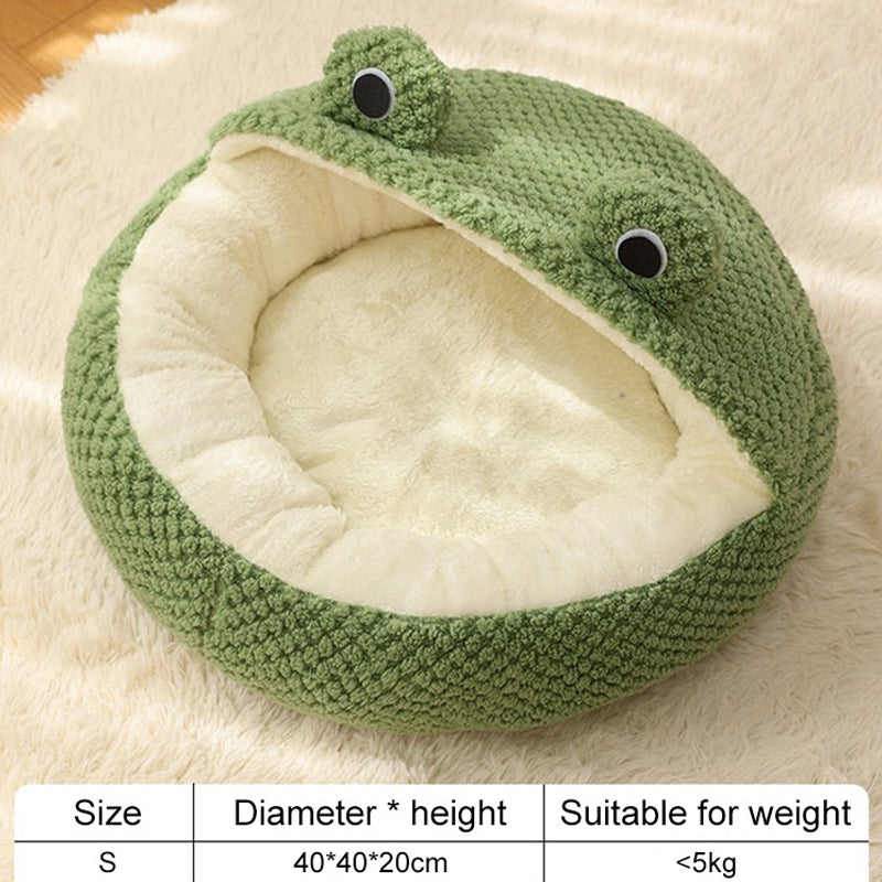 New Pet Nest Winter Warm Dog Den Cat Villa Plush Pets Mattress Small Frog Shape Semi Enclosed Kitten Puppy House Pet Supplies - Play Paws Toys