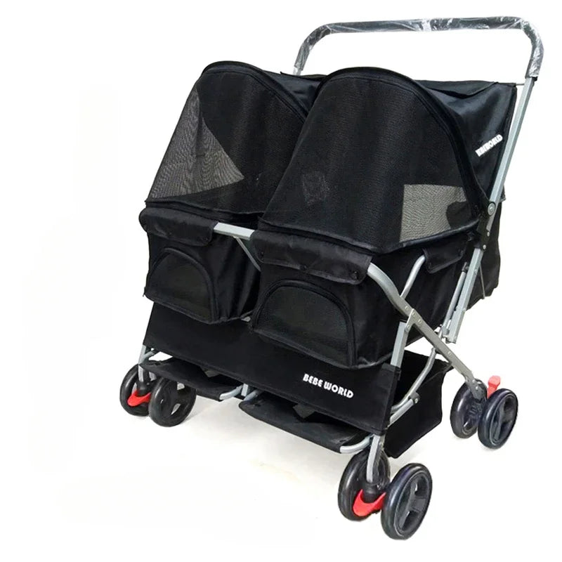 Multifunctional pet car Ultra-light two-seater pet buggy Detachable and washable trolley Universal pet car for cats and dogs - Play Paws Toys