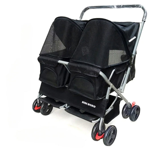 Multifunctional pet car Ultra-light two-seater pet buggy Detachable and washable trolley Universal pet car for cats and dogs - Play Paws Toys