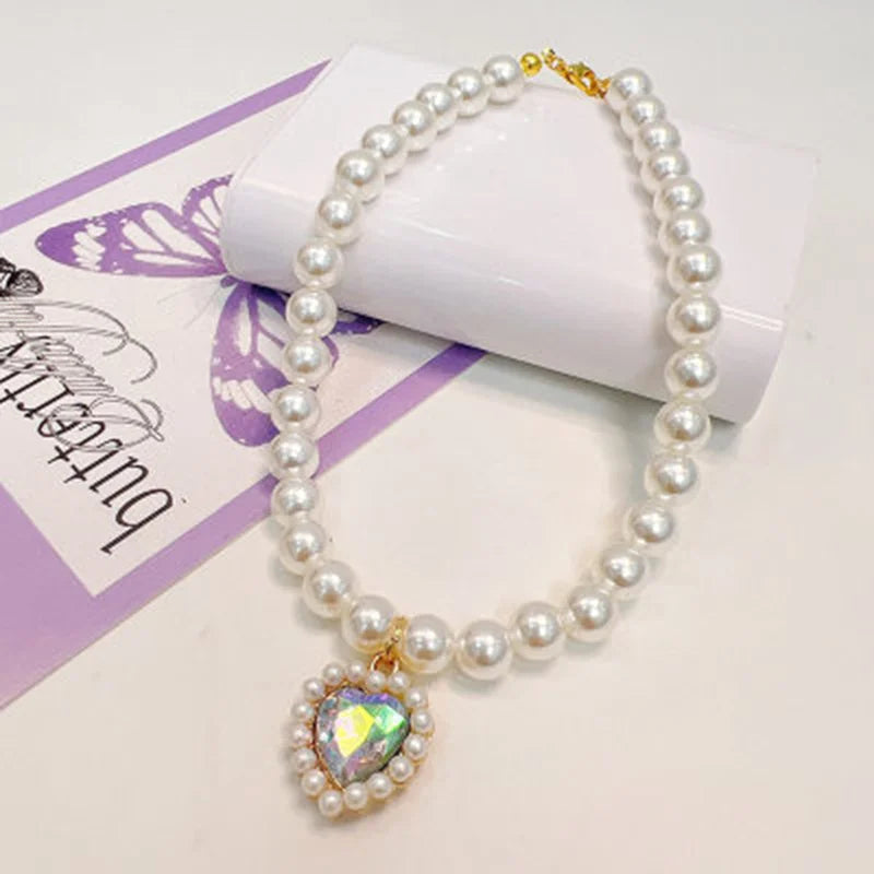 Adjustable Bling Neck Ornament Pearl Necklace Fashion Princess Accessory For Cat Kitten Small Dog Chihuahua Pet Supplies