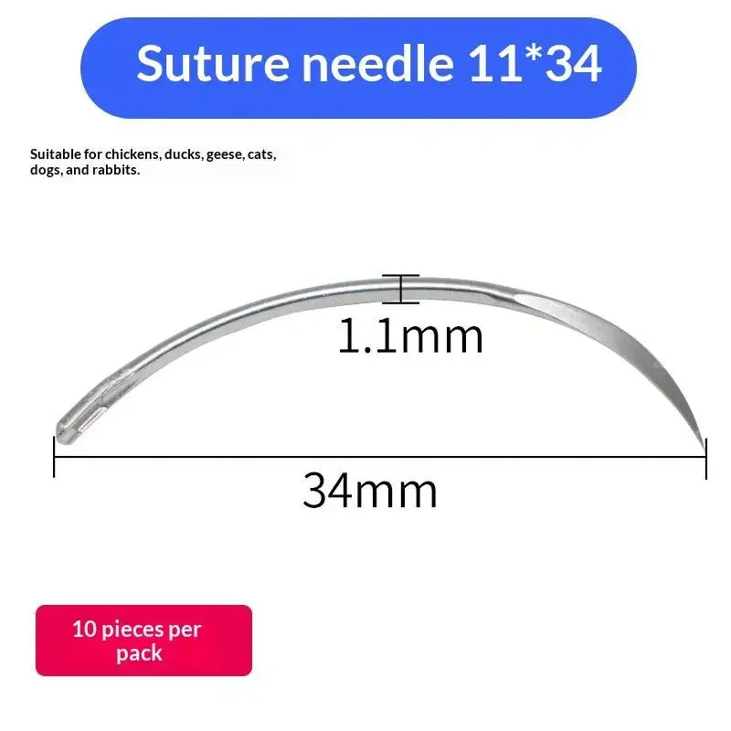 10Pcs/Bag Veterinary Suture Needle Or 1Roll SuturesPig Cattle Sheep Beast Surgical Needles Curved Trigeminal For Veterinary Team