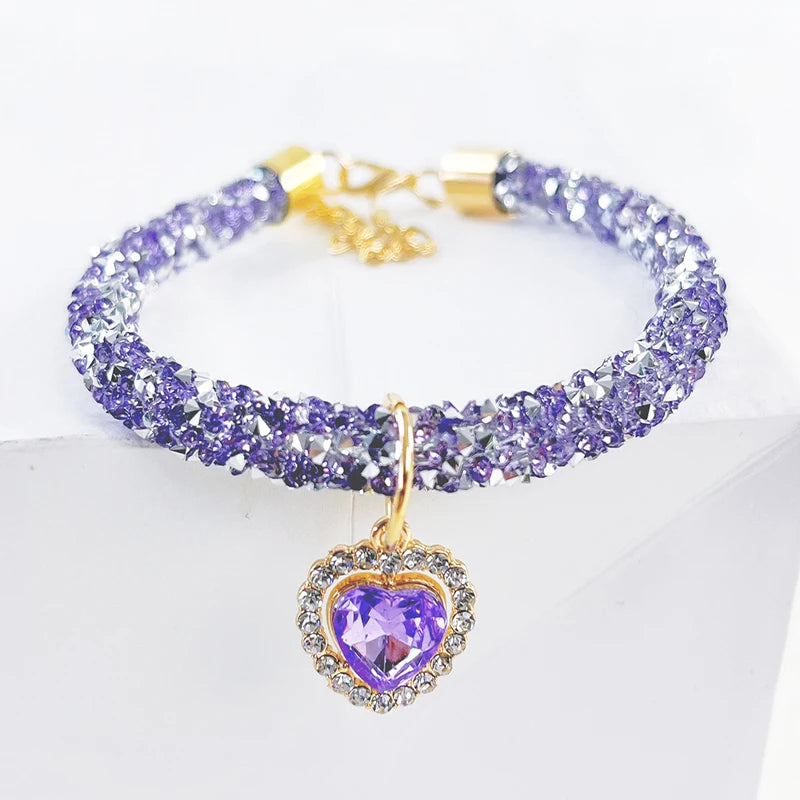 Luxury Crystal Cat Collar Heart Gem Pendant Party Reflective Rhinestone Necklace Adjustable Cats Puppy Chihuahua Pet Accessories