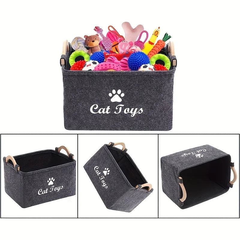 Stylish Felt Pet Toy Storage Basket - Durable Organizer for Cat & Dog Toys, Dirty Clothes, and Cleaning Supplies - Letter Print - Play Paws Toys
