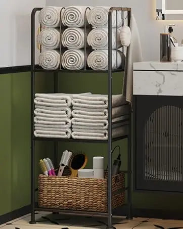Rack For Bathroom 3-Tier M-Shaped Detachable Dividers, Durable Metal Towel Holder, Pool Items Holder, Space-Saving Storage