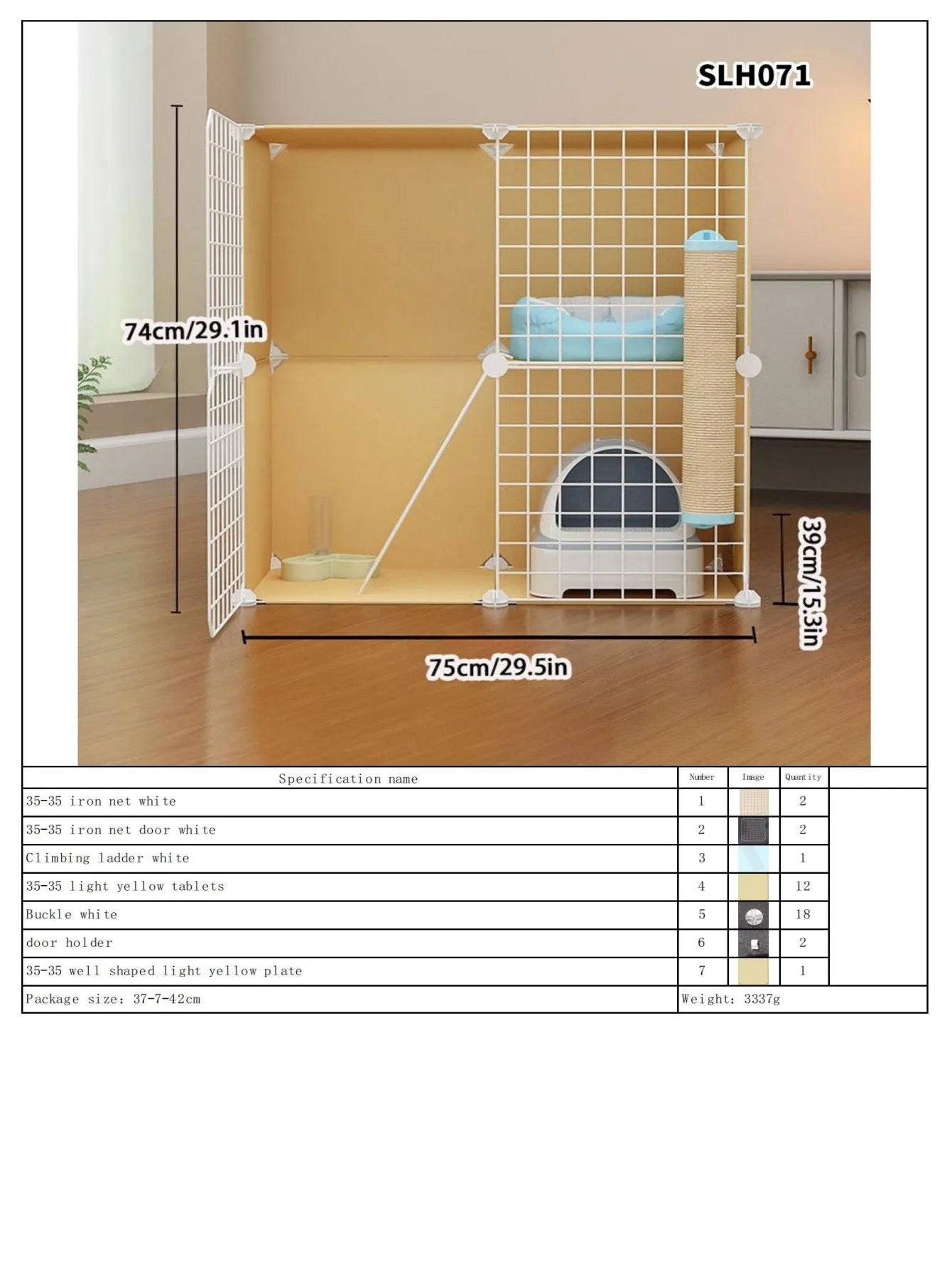 Cat Cage, Cat Villa, Yellow Cage, Natural Wood Color Pet Cage, Free Assembly, Multi-Cat, Space-Saving, Three-Layer Iron Mesh Cage, Household Cat Cabinet - Play Paws Toys
