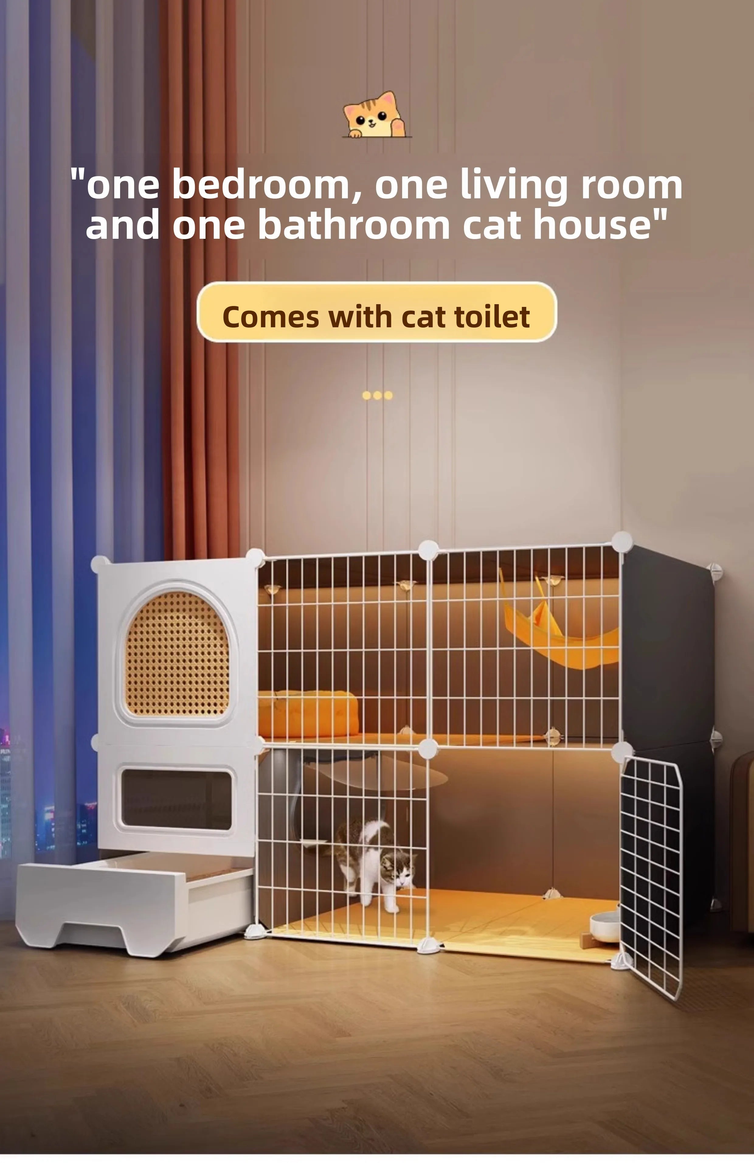 Large Cat Cages with Bed & Litter Box Indoor Multi-Level Cat House Spacious 3-in-1 Pet Villa Roomy Playpen with Resting Area - Play Paws Toys