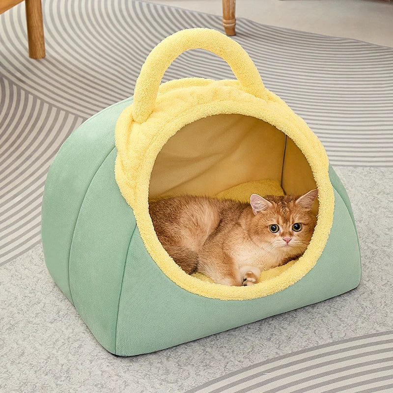 Cute Cat Beds for Indoor Cats Large Cat Cave Bed with Removable Washable Cushioned Pillow, Cozy Kitten Tent with Non-Slip Bottom - Play Paws Toys