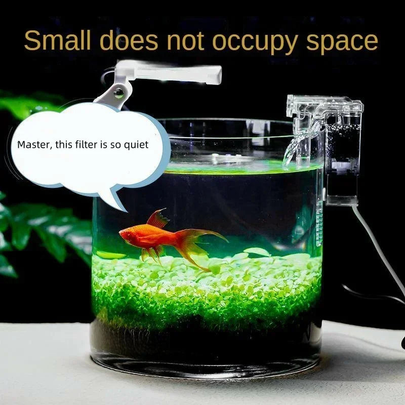 Aquarium Hang on Filter Mini Filter Fish Tank USB Power Interface 2.5W Flow Suitable for Fish Tanks Below 30cm Quiet Operation