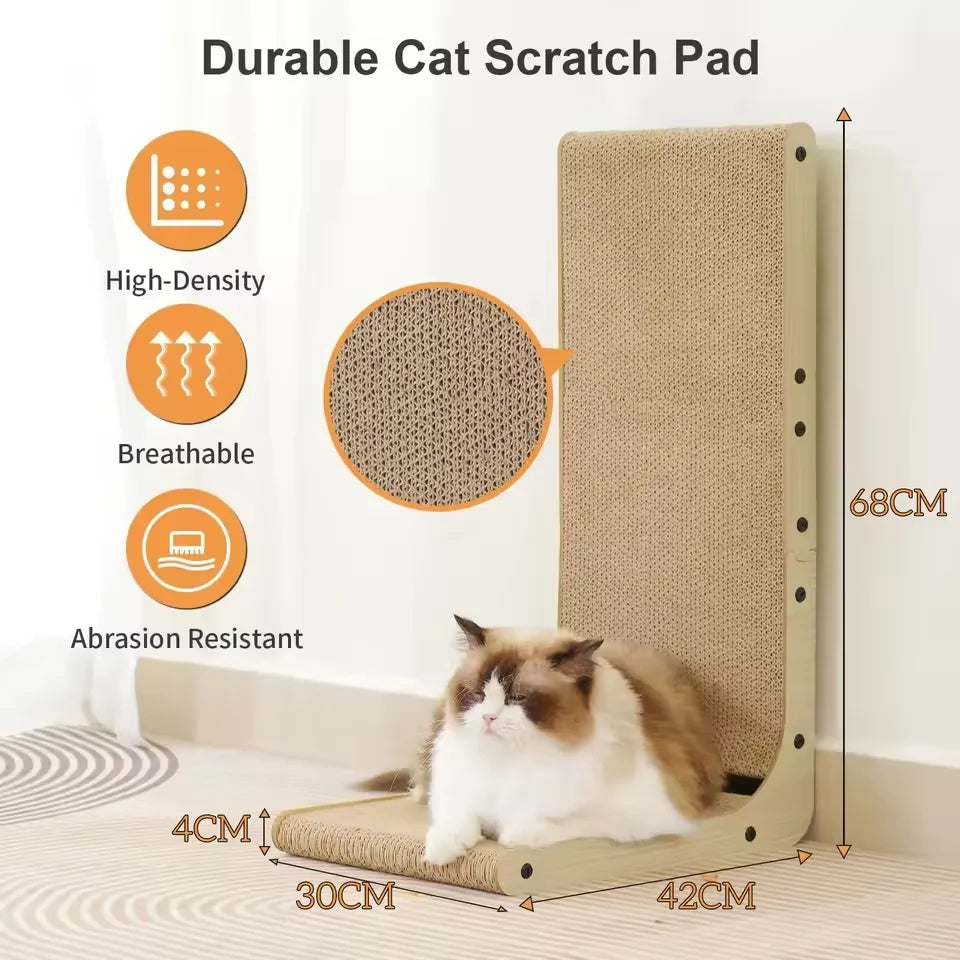 L Shape Cat Scratcher Cardboard Bell Hole Catnip Wear-Resistant Scratching Post For Indoor Cats Furniture Protection