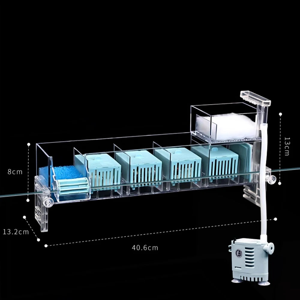 Aquarium Wall-Mounted Waterfall Filter Roller, ,Circulating Oxygen genation,Multi-Layer Fish Tank Top Filter New