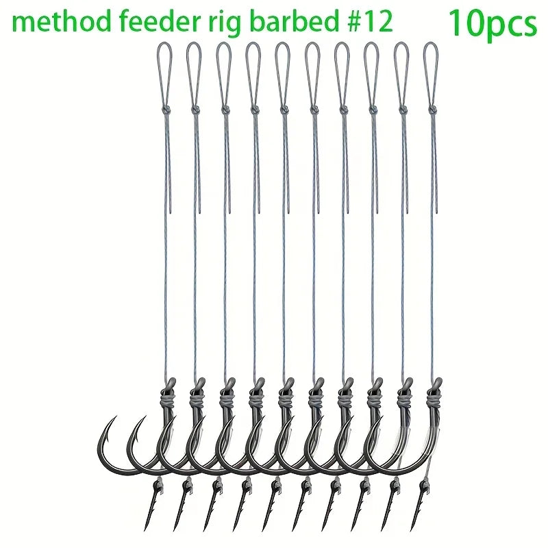 10/20pcs Method Feeder Rigs with Barbed Spike and 8 Braided Line,High-strength Barbed Fish Hook Size6 8 10 12 14,Feeder Fishing