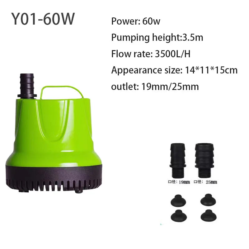Submersible Water Pump for Fish Tank Pond, Hydroponics Garden Fountain, Ultra-Quiet Waterfall, 6W, 12W, 25W, 60W, 100W 110V-220V