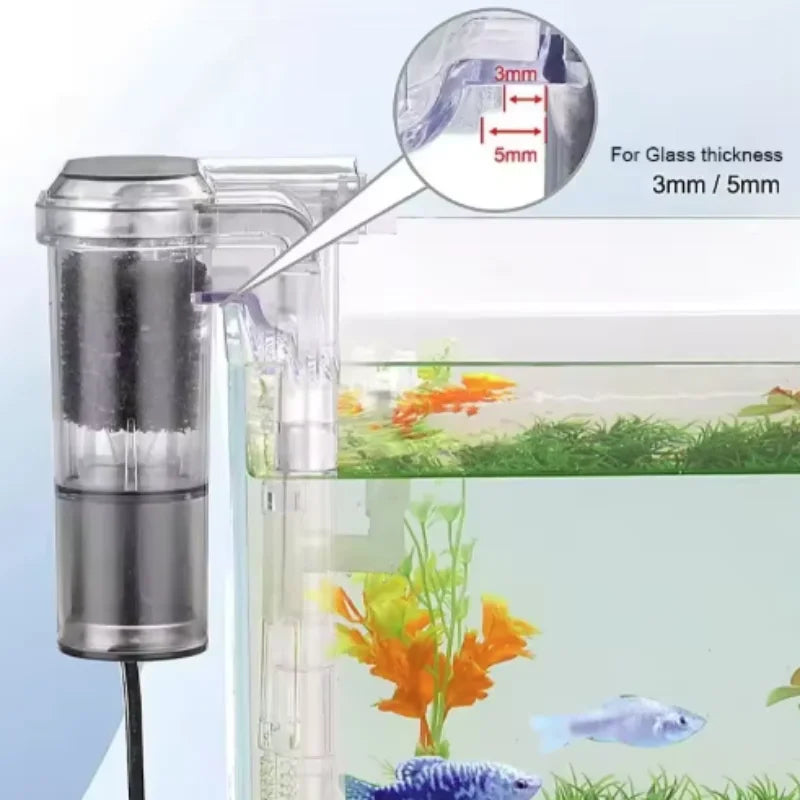 Mini Wall Mounted Aquarium Filter Waterfall Filter for Small Fish Tank USB Filtering Equipment with Filter Media and Circulating