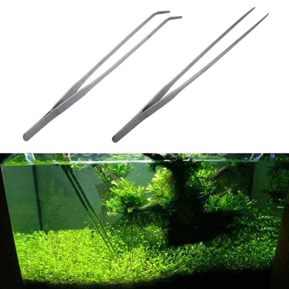 Stainless Steel Aquarium Tweezers Pliers Fish Tank Plant Aquascape Tools Straight Curved Forceps Clip Aquatic Feeding Tongs 27cm