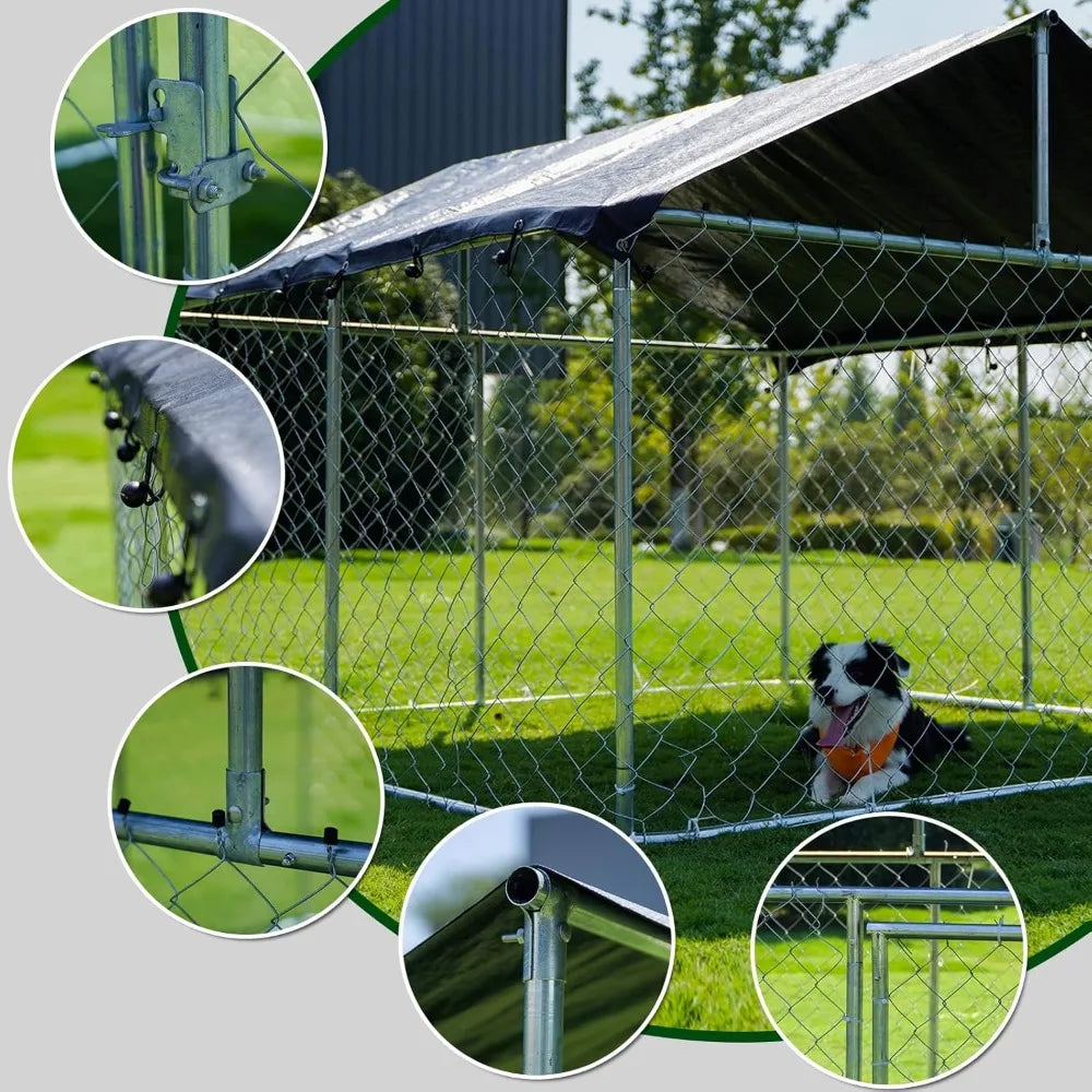 Outdoor Dog Fence, Heavy Duty Dog kennel, Pet Cage, Mesh Dog Cage Steel Fence with Safety Lock