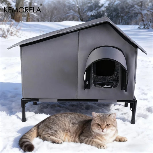 KEMORELA Winter Outdoor Cat House Equipped with an Escape Door - Large Feral Cat Shelter Collapsible Shelter for Small Dogs&Cats - Play Paws Toys