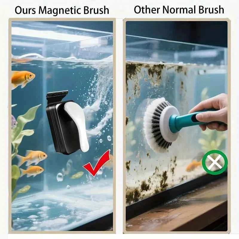 Strong Magnetic Aquarium Glass Cleaner – Floating Fish Tank Brush with Algae Scraper, Non-Slip Handle for Small & Large Tanks