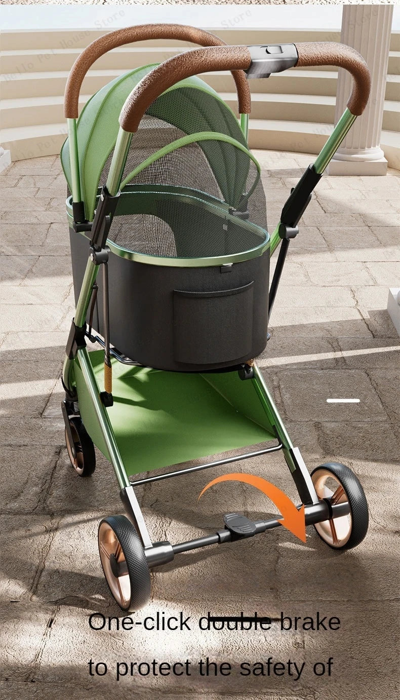 Detachable Pet Stroller Ultra-light Portable Outdoor Cat and Dog Stroller Aluminum Alloy Frame Four-wheel Shock Absorber - Play Paws Toys