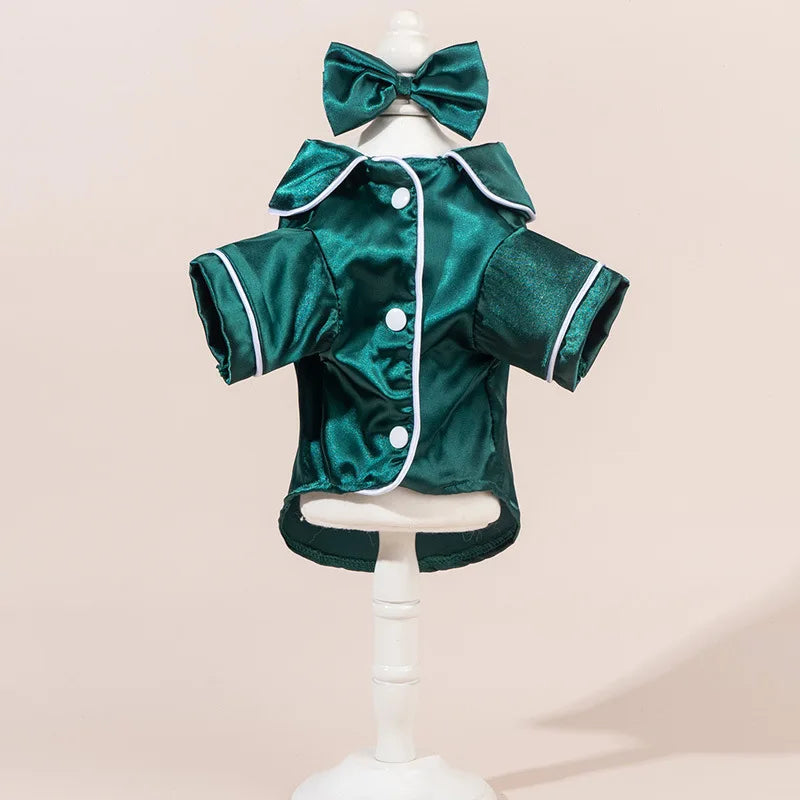 Pet  Pajama Set - Cute Solid Color Cat Dog Pajamas with Flower Headband Accessories, Soft Harness-Free Home Outfit
