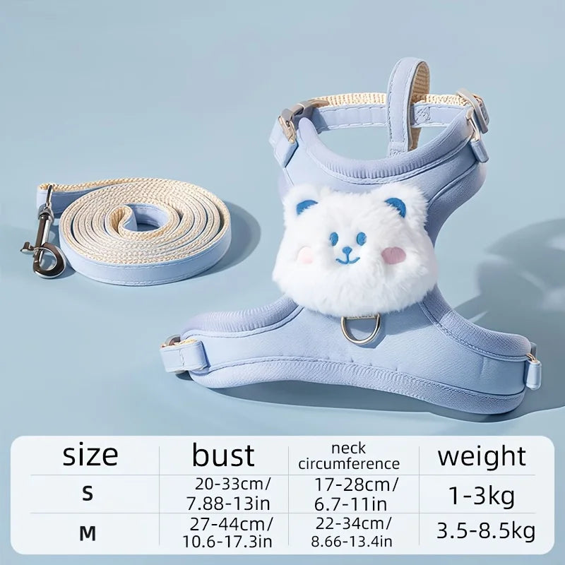 Pet Dog Harness and Leash Set, Suitable for Small, Medium and Large Dogs - I-Shaped Design, Pet Leash and Harness Set, Safe Pet Vest, Cute Flower Decoration, Adjustable Dog Harness