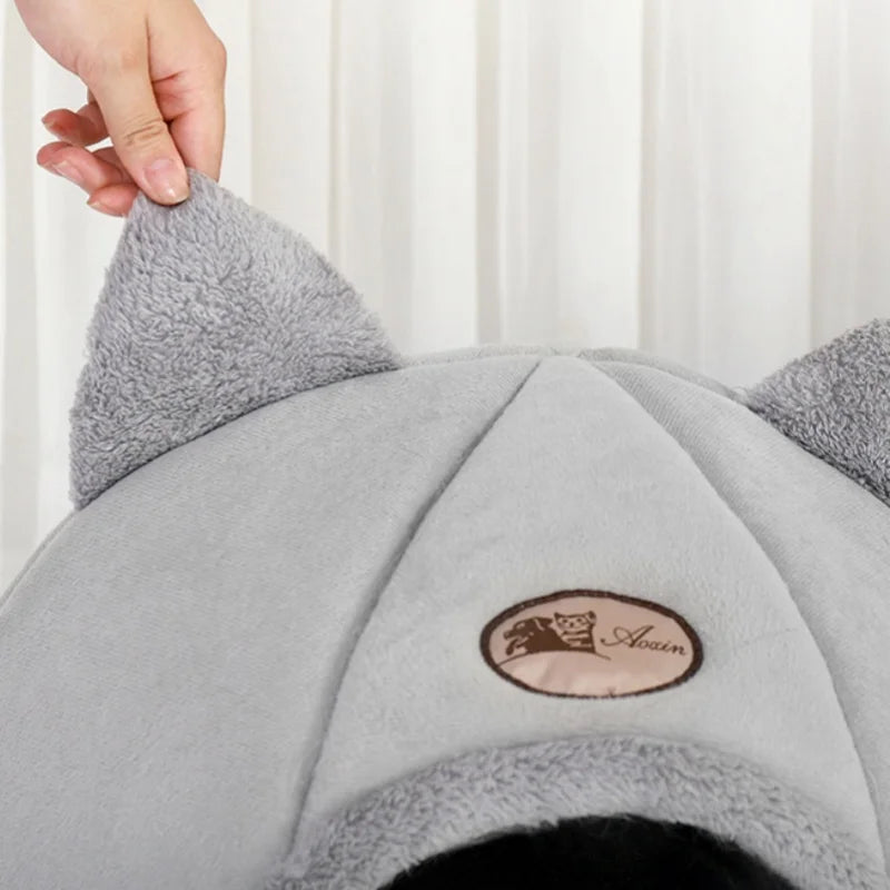 Winter Warm And Cold Proof Cat Bed Cozy Cat Cave Bed Cat Tent With Removable Cushion Pillow Cat Head Shape Cute Pet Supplies - Play Paws Toys