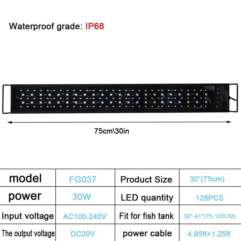 75-90cm 24/7 Aquarium Full Spectrum Lighting LED Light Fish Tank Decoration Plant Growth Dimmer Lamp IP68 Waterproof 100V-240V