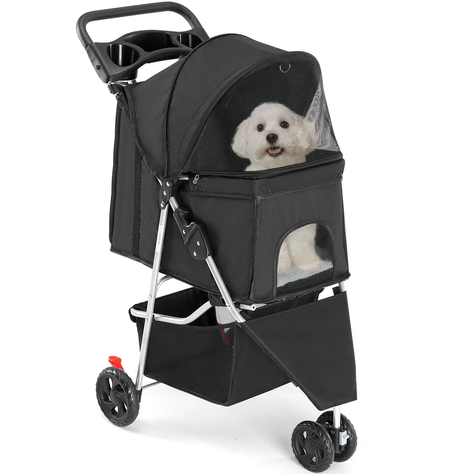 JHK 3 Wheels Foldable Pet Stroller for Small Dogs and Cats Stroller with Mesh Windows Storage Basket Cup Holder for Outdoor Use - Play Paws Toys