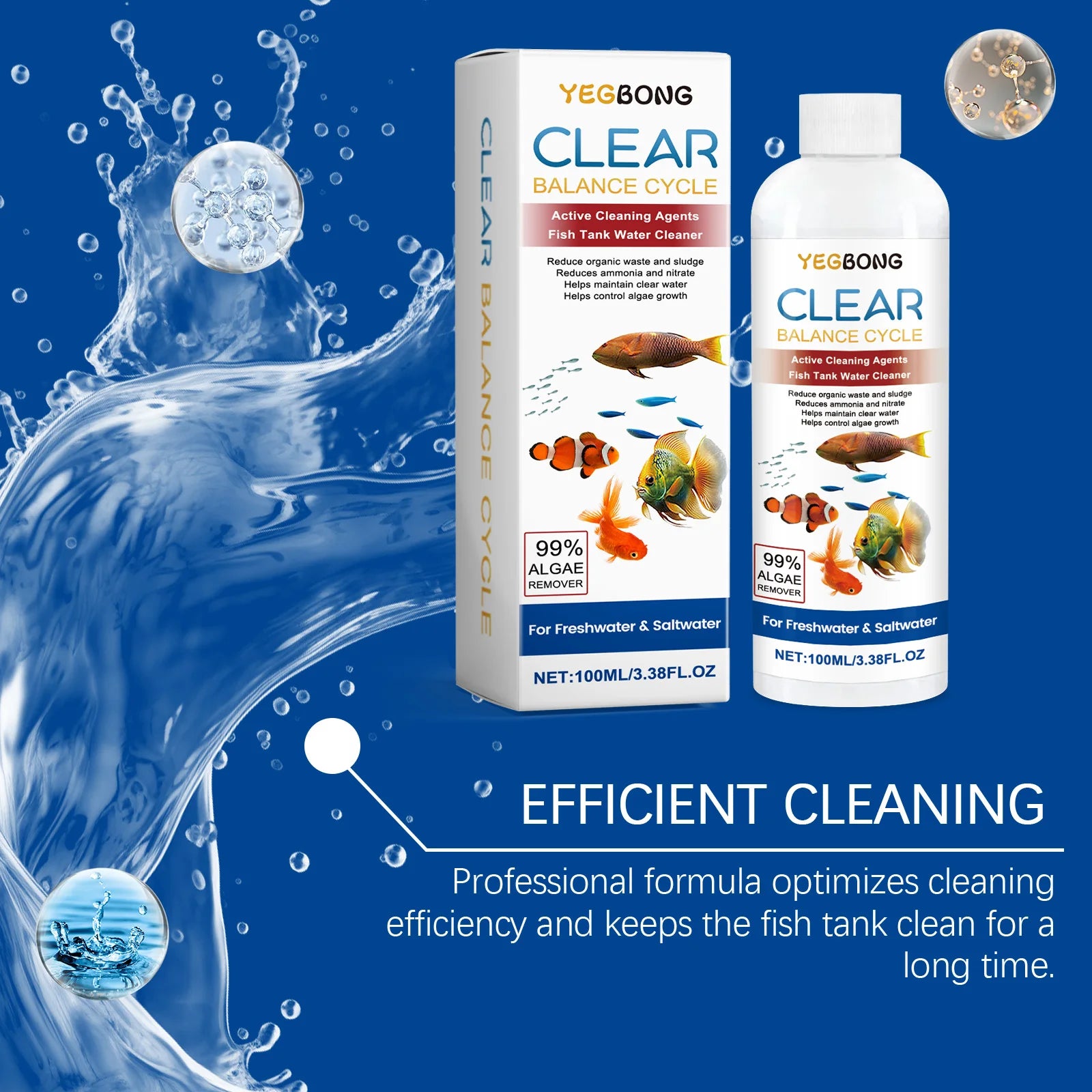 Fish Tank Water Clarifying Agent Quick Clean Stains and Sludge Control Algae Growth Water Purification Fish Tank Water Cleaner