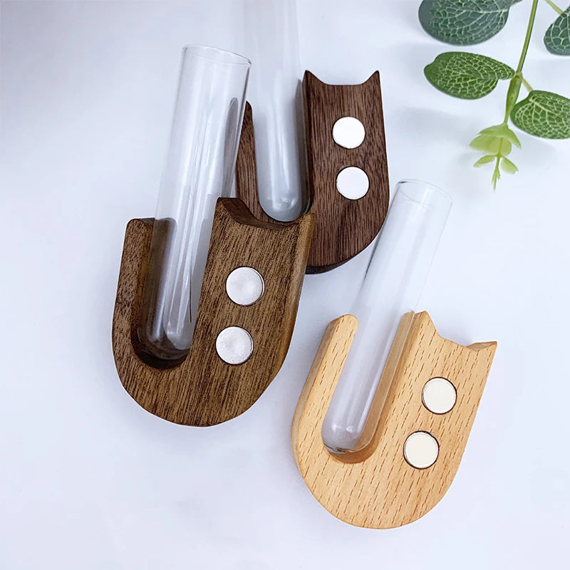1pc Cat Whisker Vase Pet Whisker Vase Fridge Magnet Wooden And Glass Pet Hair Beard Collector Pets Souvenir Gift Home Decor - Play Paws Toys