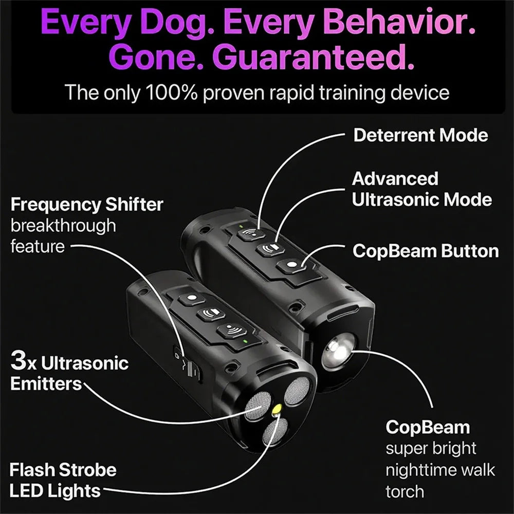 Dog Repeller Ultrasonic Dog Training Device Rechargeable Anti Barking Device 65ft Range with LED Flashlight for All Dogs