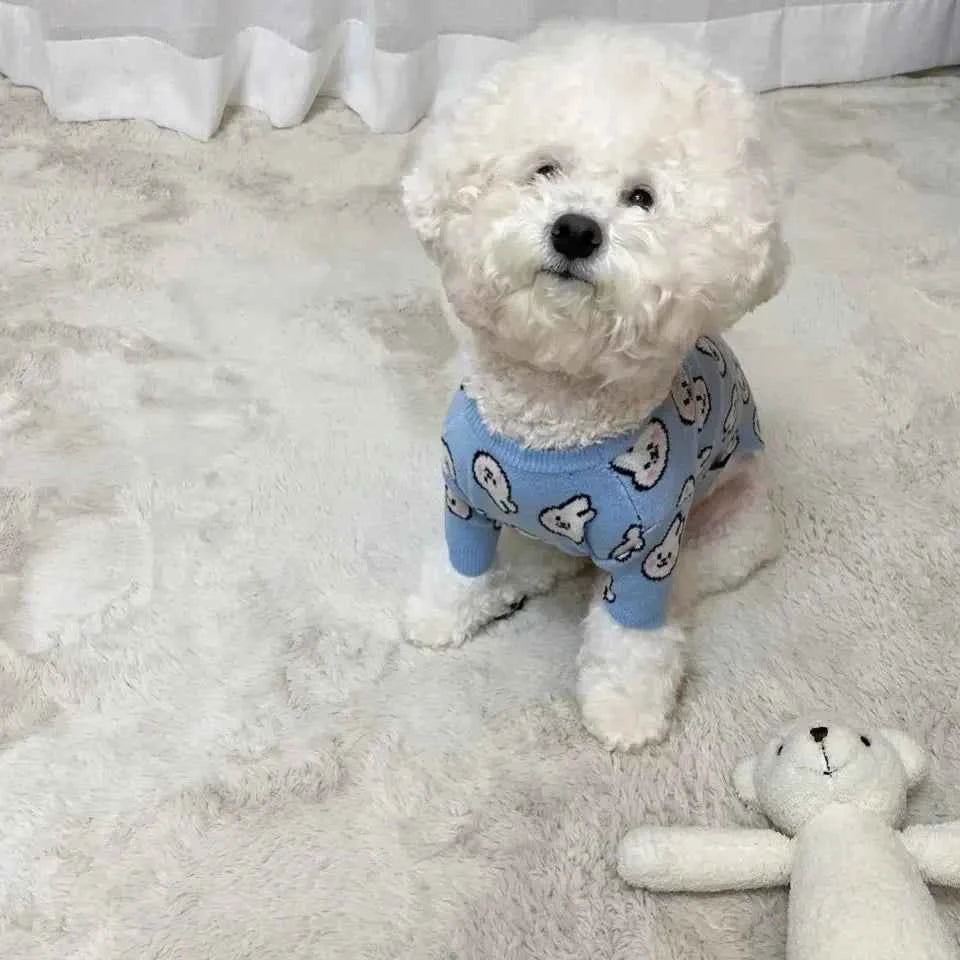 Blue Rabbit Dog Clothes Pet knitted Sweater Autumn and Winter Clothes Teddy Cat Bottoming Shirt Puppy Warm Pullover XS-XL