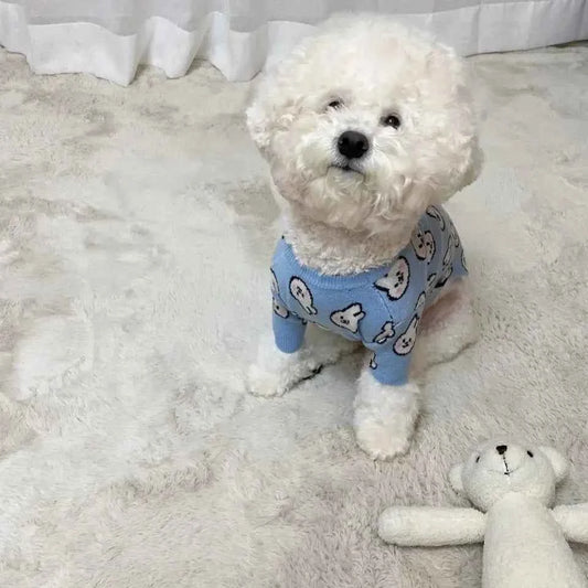 Blue Rabbit Dog Clothes Pet knitted Sweater Autumn and Winter Clothes Teddy Cat Bottoming Shirt Puppy Warm Pullover XS-XL