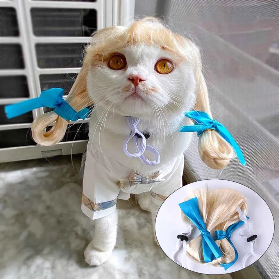 Dogs Cats Hair Hat Funny Pet Wigs Cosplay Props Costumes Head Accessories for Halloowen Christmas Gift