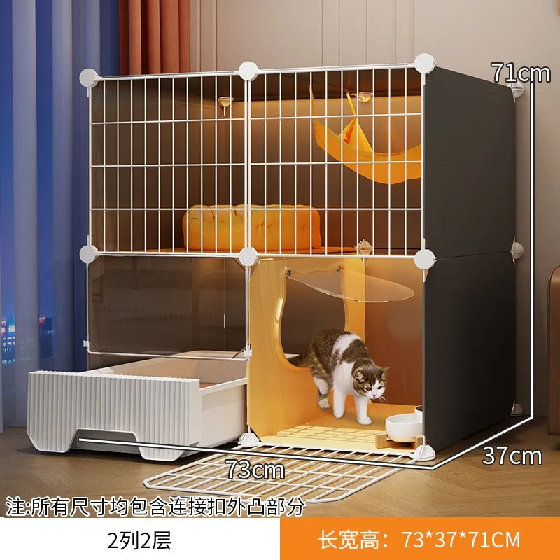 Large Cat Cages with Bed & Litter Box Indoor Multi-Level Cat House Spacious 3-in-1 Pet Villa Roomy Playpen with Resting Area - Play Paws Toys